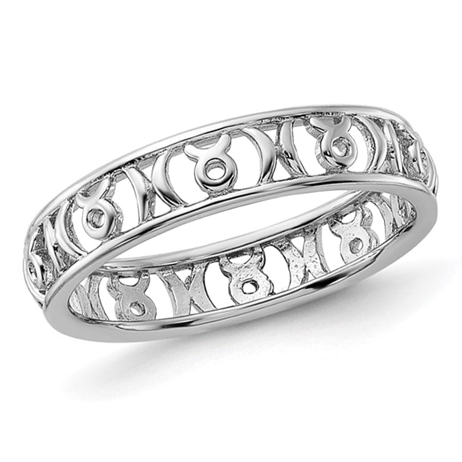 Sterling Silver Taurus Zodiac Astrology Ring Band Image 1