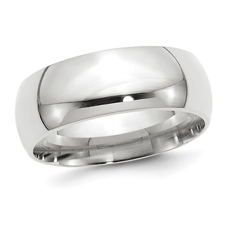 Mens 10K White Gold 8mm Polished Wedding Band Ring Image 1