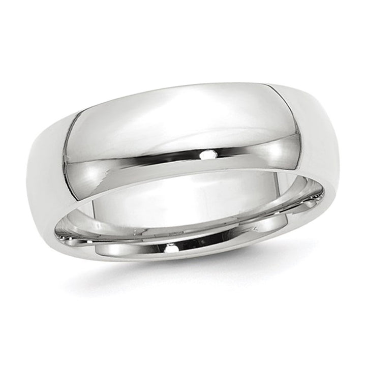 Mens 10K White Gold 7mm Polished Wedding Band Ring Image 1