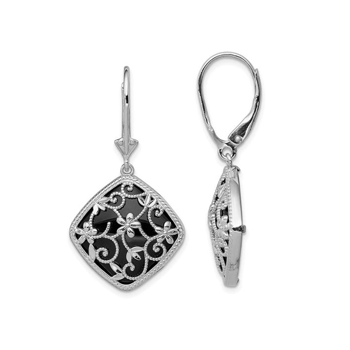 Black Onyx Dangle Filigree Earrings in Sterling Silver Image 1