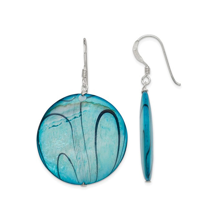 Mother of Pearl Blue Disc Earrings in Sterling Silver Image 1