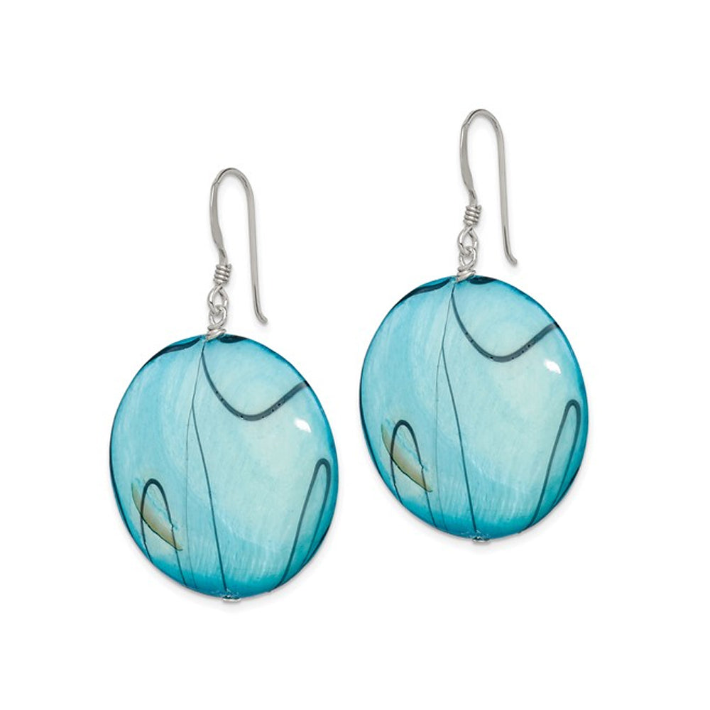 Mother of Pearl Blue Disc Earrings in Sterling Silver Image 2