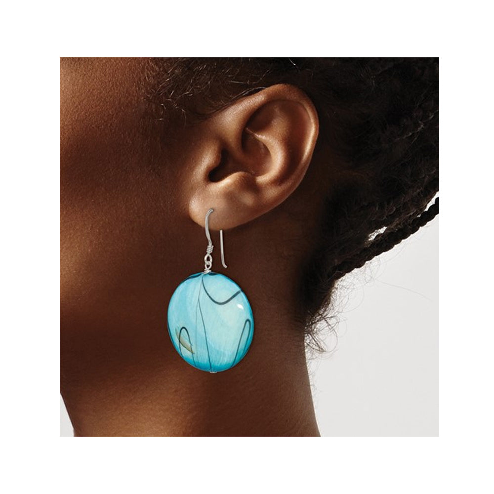 Mother of Pearl Blue Disc Earrings in Sterling Silver Image 3