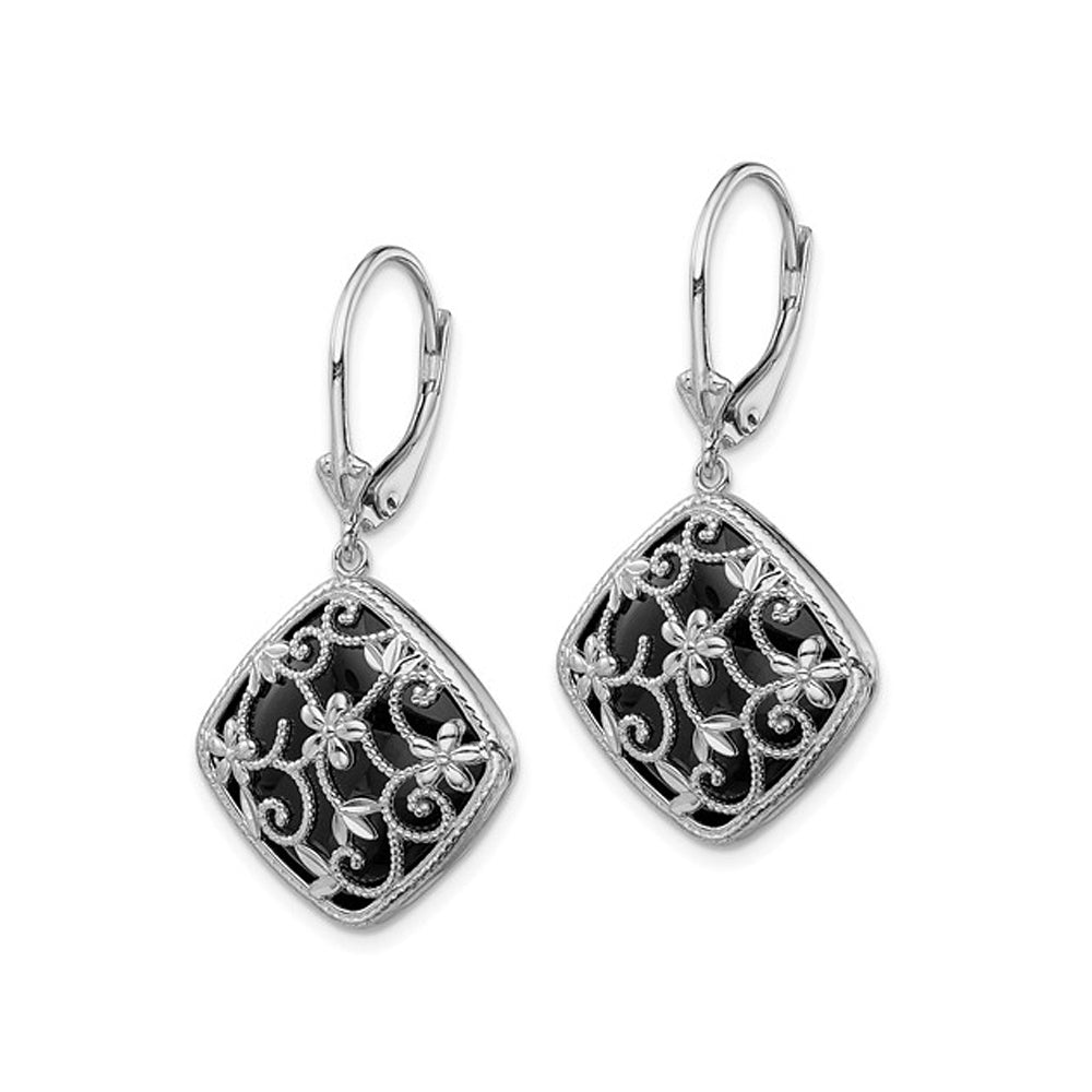 Black Onyx Dangle Filigree Earrings in Sterling Silver Image 2