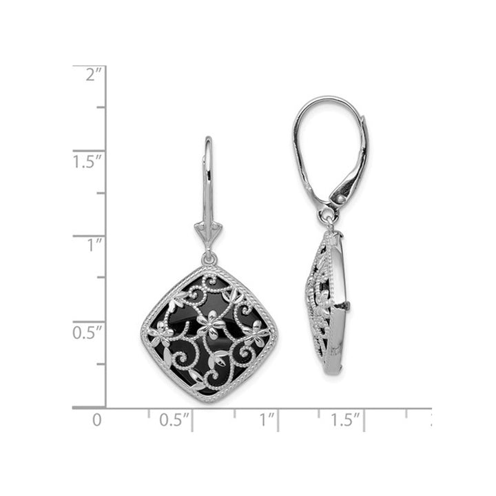 Black Onyx Dangle Filigree Earrings in Sterling Silver Image 4