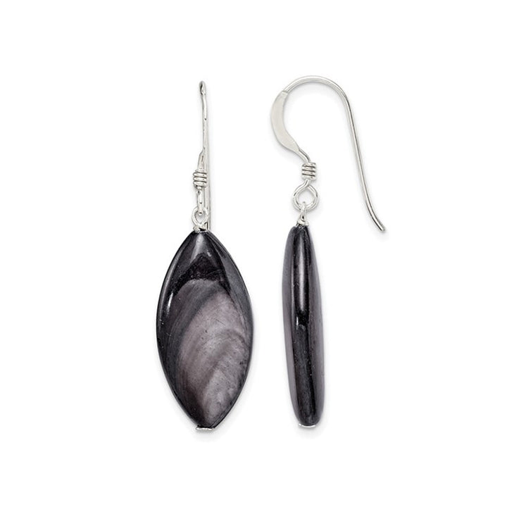 Dark Grey Mother of Pearl Earrings in Sterling Silver Image 1