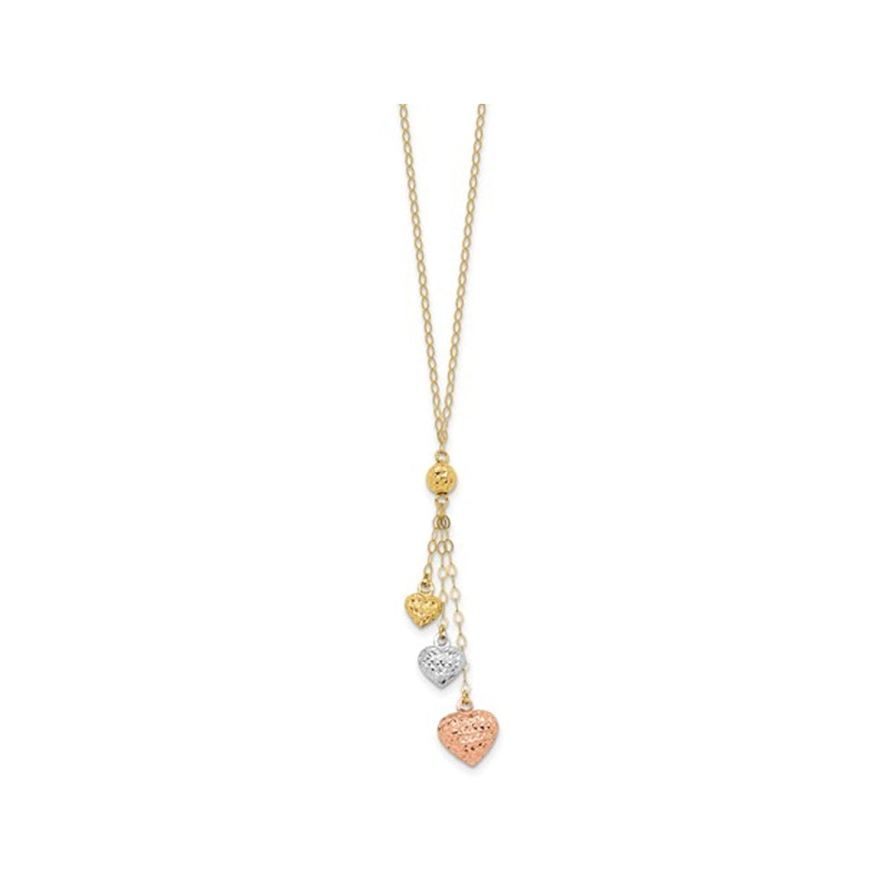 14K RoseWhiteYellow Gold Triple Heart Lariat Necklace Image 3