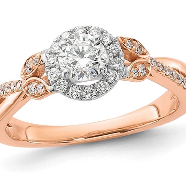 5/8 Carat (ctw G-H-I1-I2) Diamond Halo Engagement Ring in 14K Rose Gold Image 1