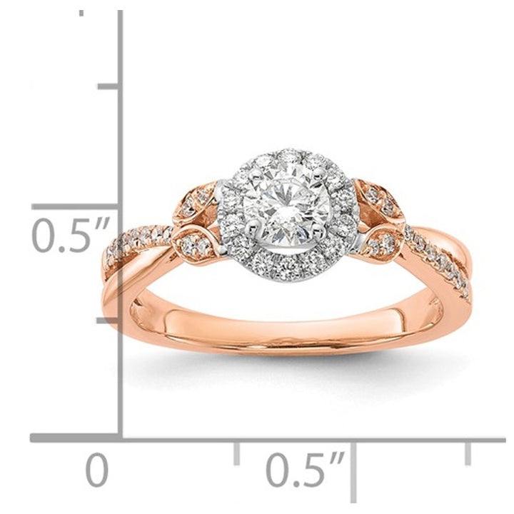 5/8 Carat (ctw G-H-I1-I2) Diamond Halo Engagement Ring in 14K Rose Gold Image 3