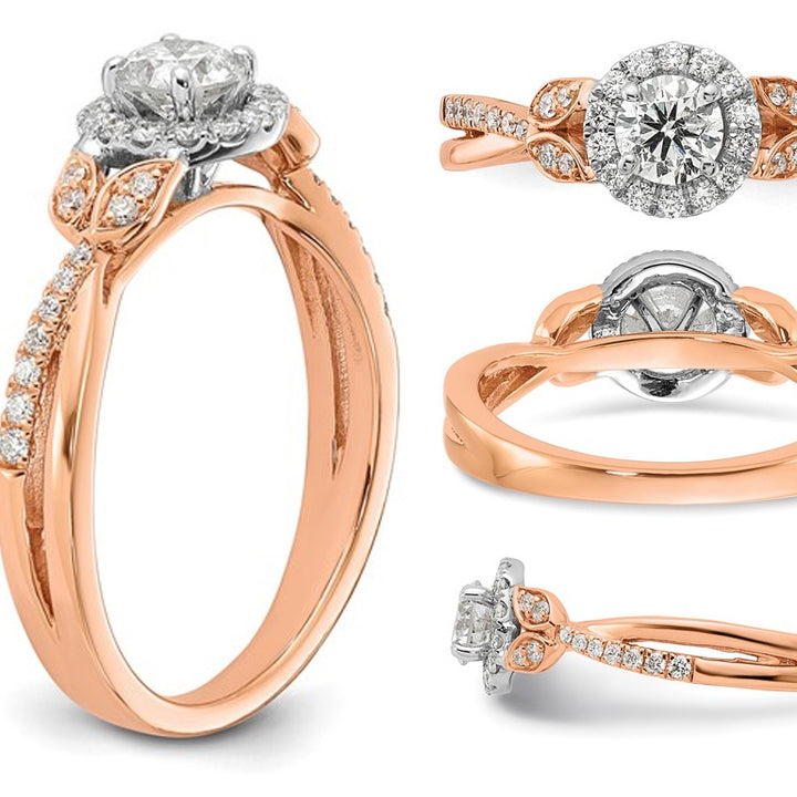 5/8 Carat (ctw G-H-I1-I2) Diamond Halo Engagement Ring in 14K Rose Gold Image 4