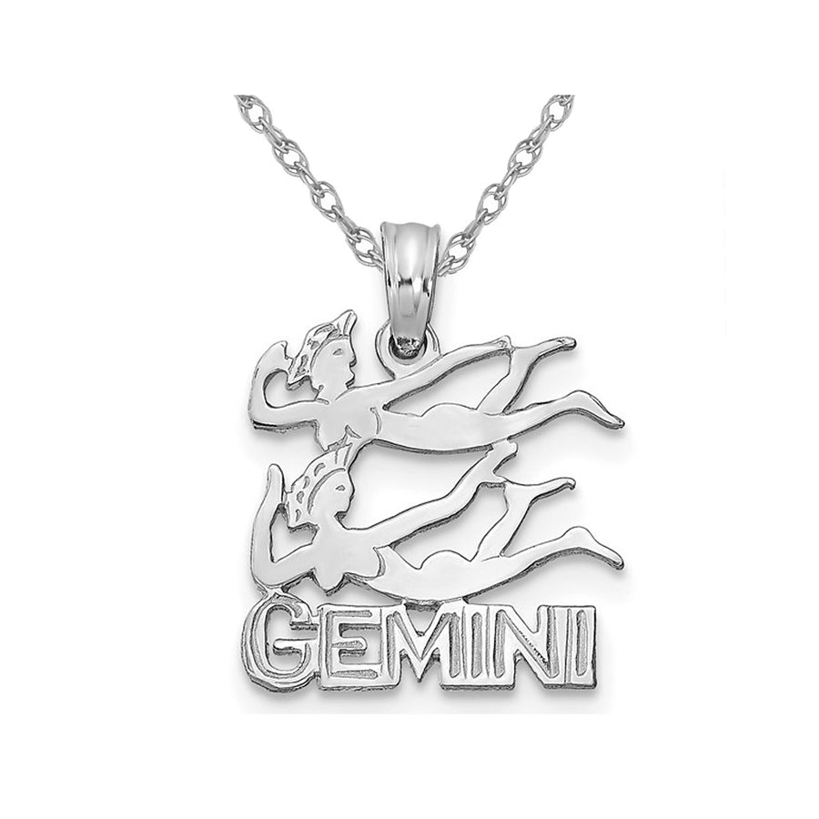 14K White Gold GEMINI Charm Zodiac Astrology Pendant Necklace with Chain Image 1