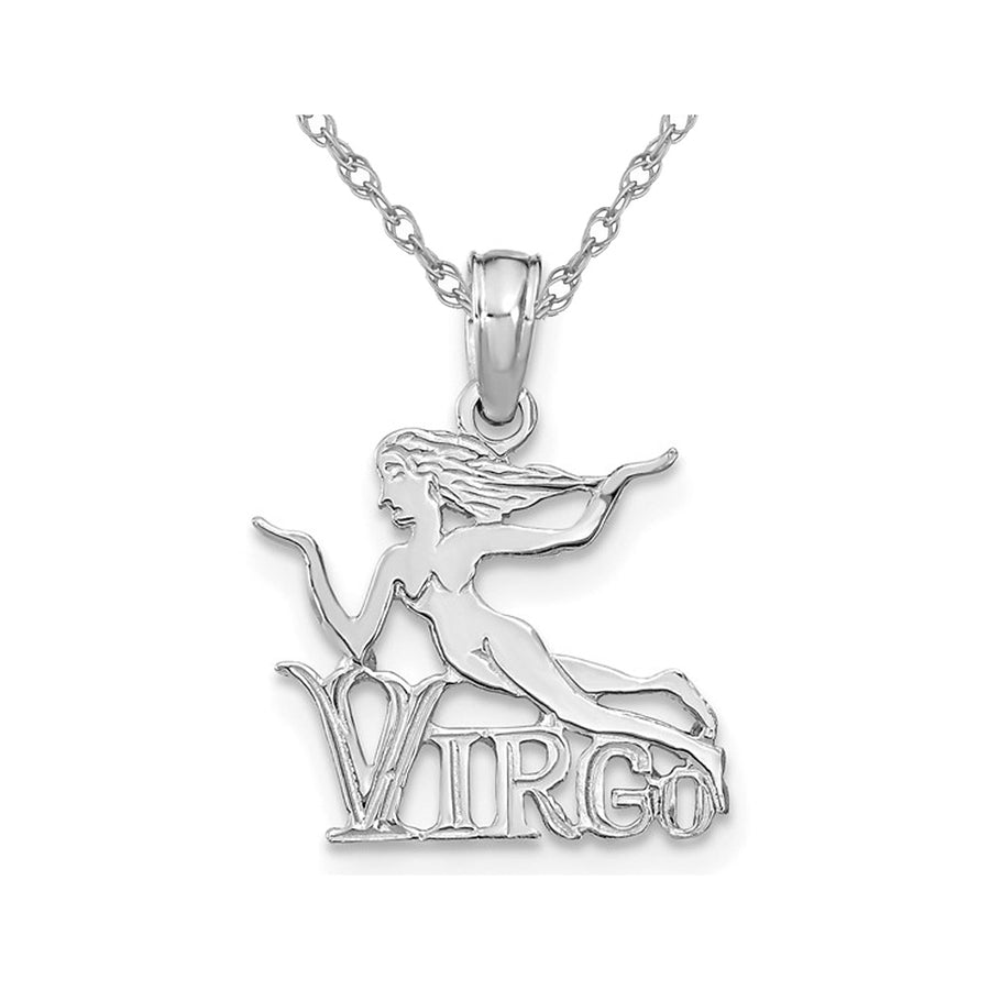 14K White Gold VIRGO Charm Astrology Zodiac Pendant Necklace with Chain Image 1