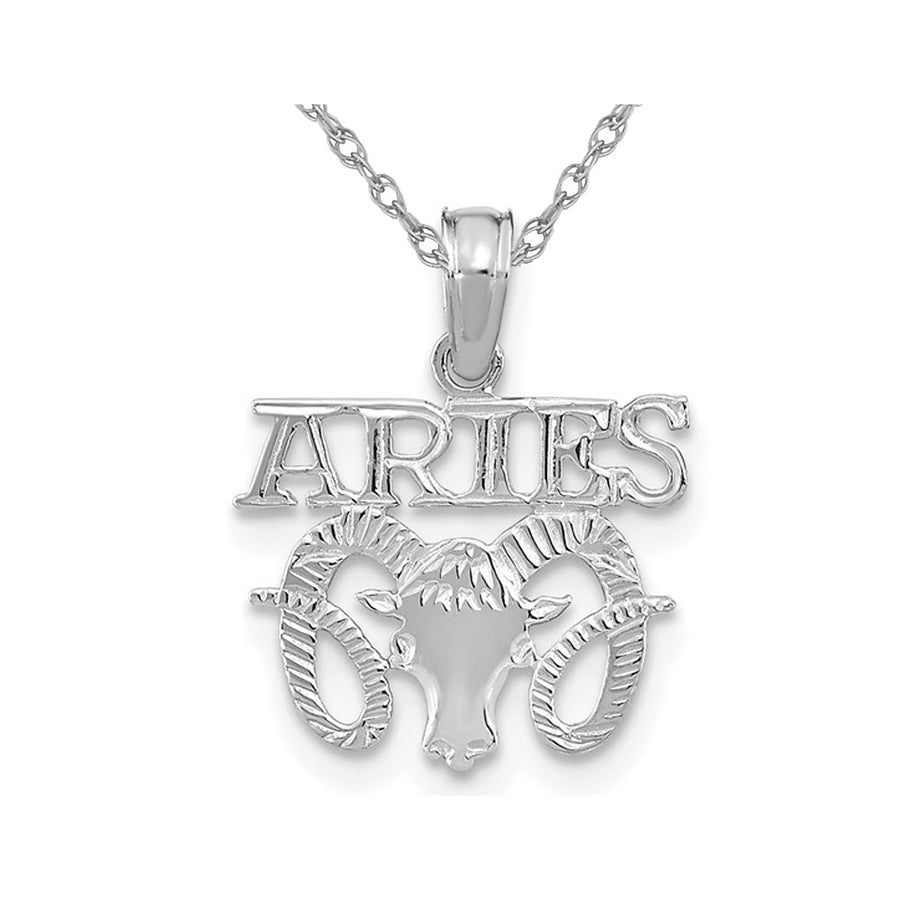 14K White Gold ARIES Charm Zodiac Astrology Pendant Necklace with Chain Image 1