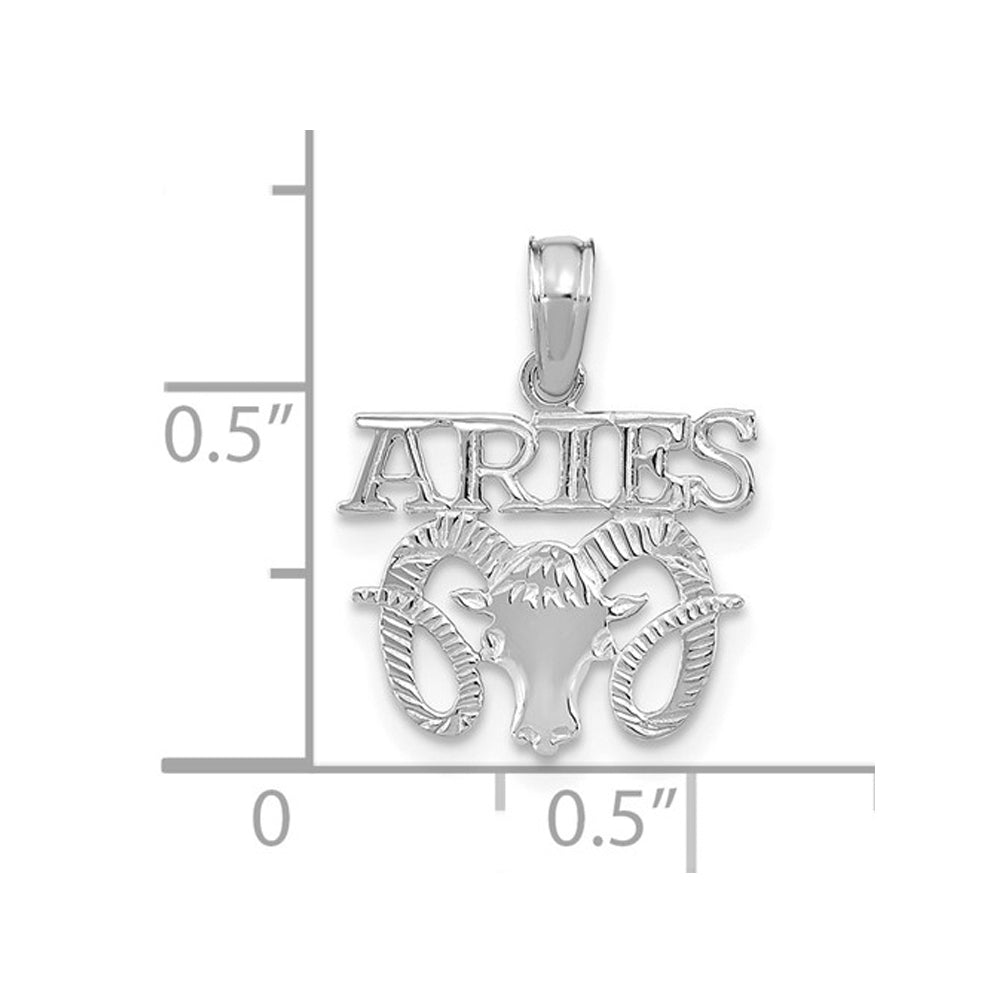 14K White Gold ARIES Charm Zodiac Astrology Pendant Necklace with Chain Image 2