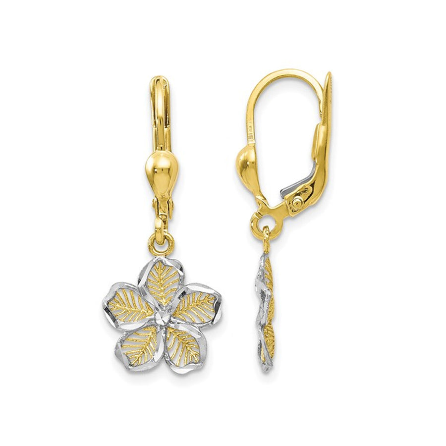 10K Yellow Gold Flower Dangle Leverback Earrings Image 1
