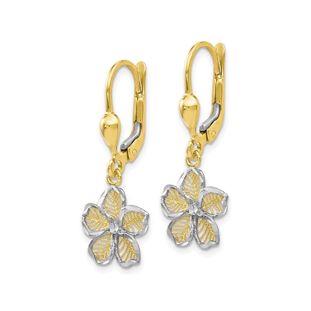 10K Yellow Gold Flower Dangle Leverback Earrings Image 2