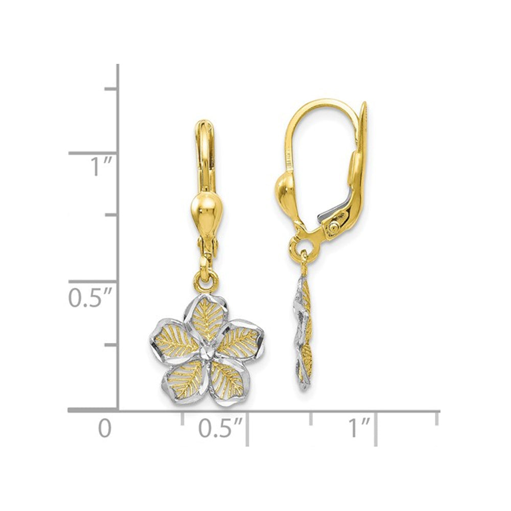 10K Yellow Gold Flower Dangle Leverback Earrings Image 4