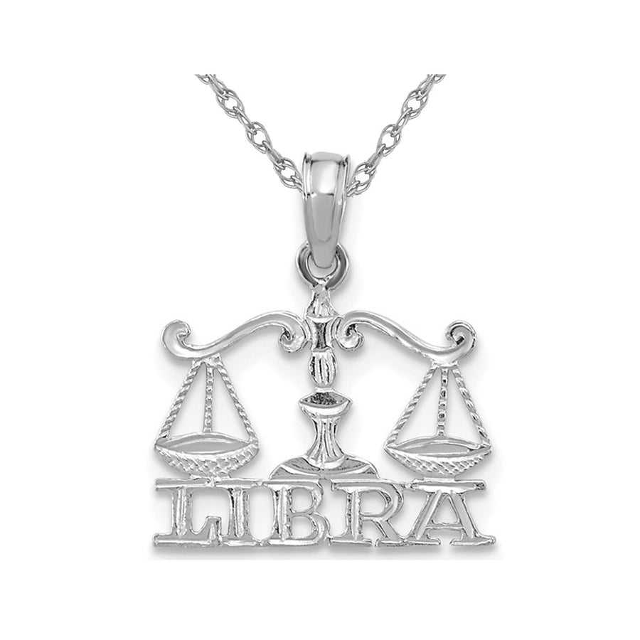 14K White Gold LIBRA Charm Zodiac Astrology Pendant Necklace with Chain Image 1