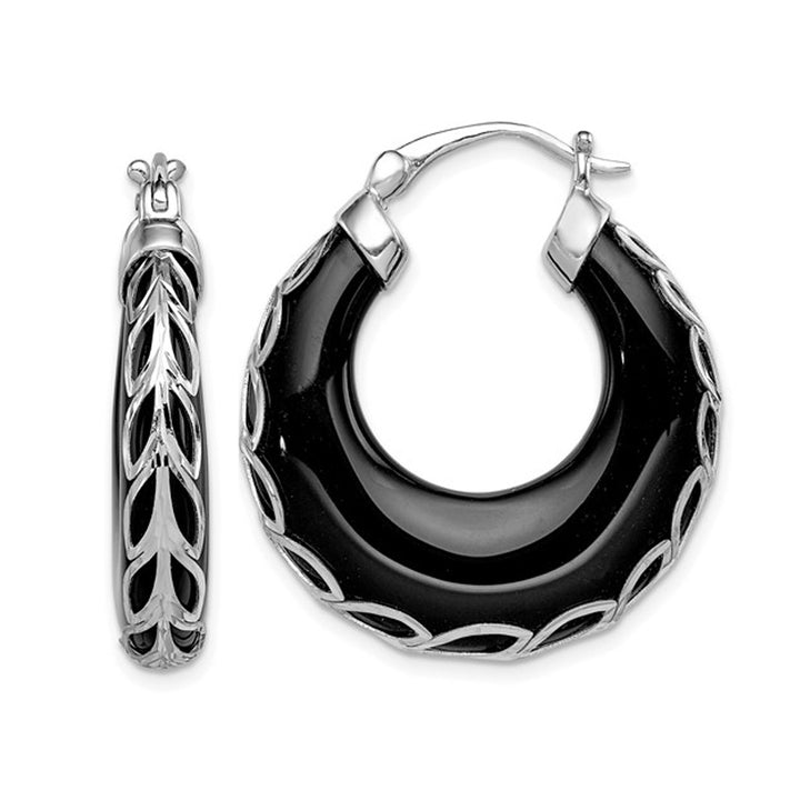 Black Onyx Hoop Earrings in Sterling Silver Image 1