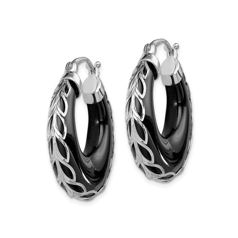 Black Onyx Hoop Earrings in Sterling Silver Image 2