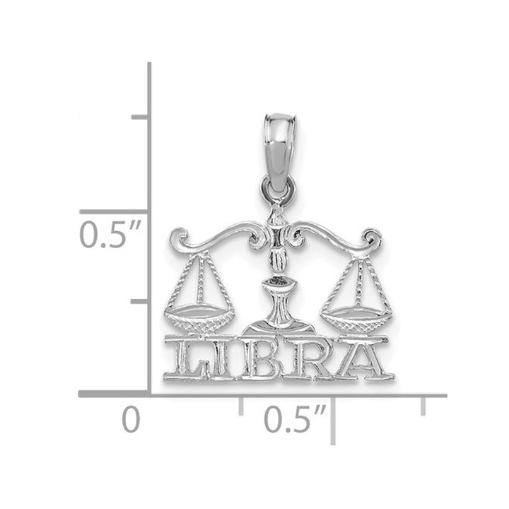 14K White Gold LIBRA Charm Zodiac Astrology Pendant Necklace with Chain Image 2