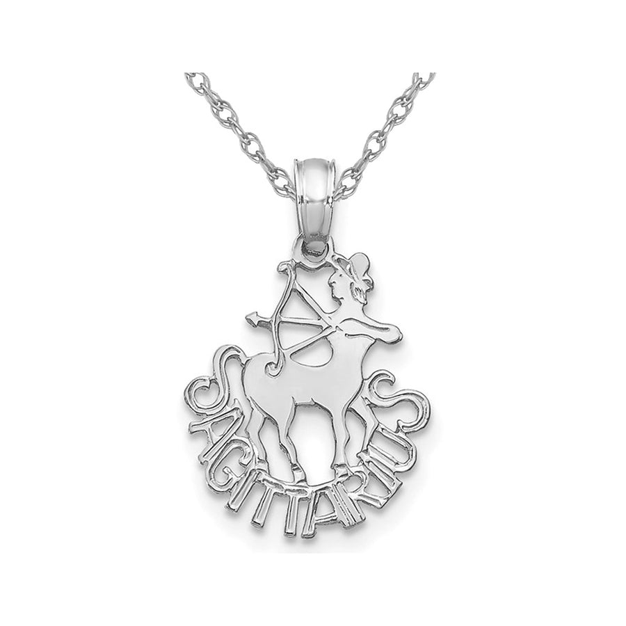 14K White Gold SAGITARIUS Charm Zodiac Astrology Pendant Necklace with Chain Image 1