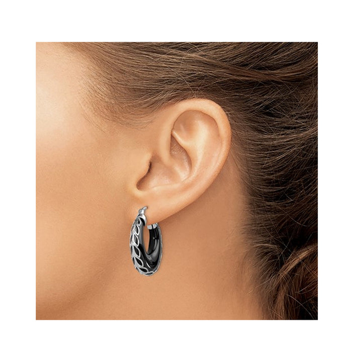 Black Onyx Hoop Earrings in Sterling Silver Image 3
