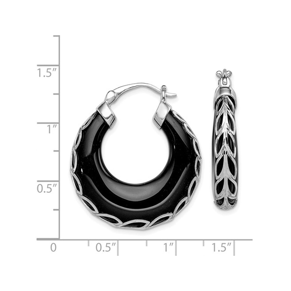 Black Onyx Hoop Earrings in Sterling Silver Image 4
