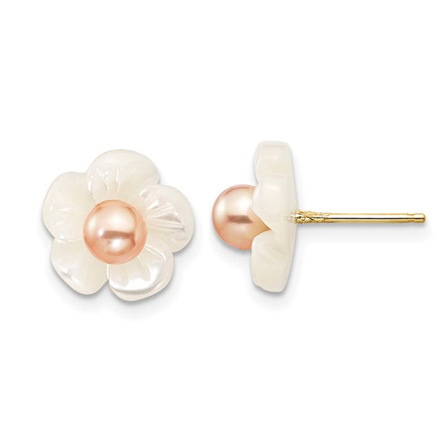 Freshwater Cultured Pearl and Mother of Pearl Flower Earrings in 14K Yellow Gold Image 1