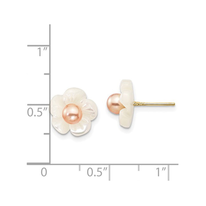 Freshwater Cultured Pearl and Mother of Pearl Flower Earrings in 14K Yellow Gold Image 4