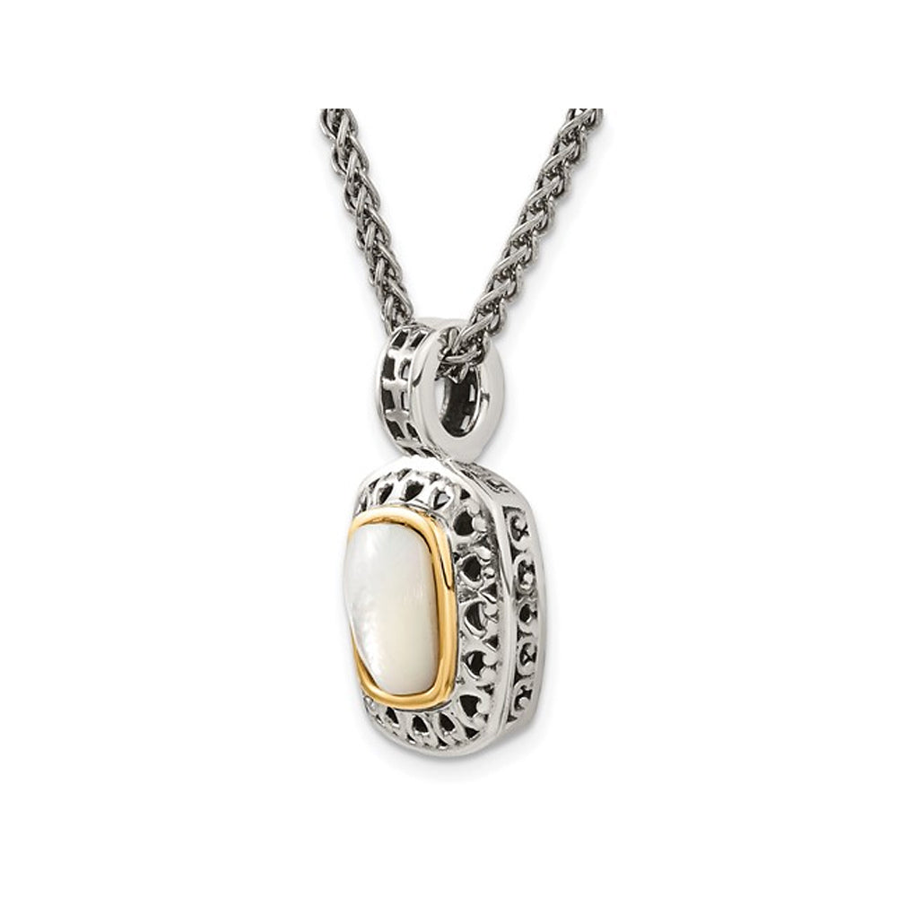 Mother of Pearl Antiqued Necklace in Sterling Silver with 14K Gold Accents Image 3