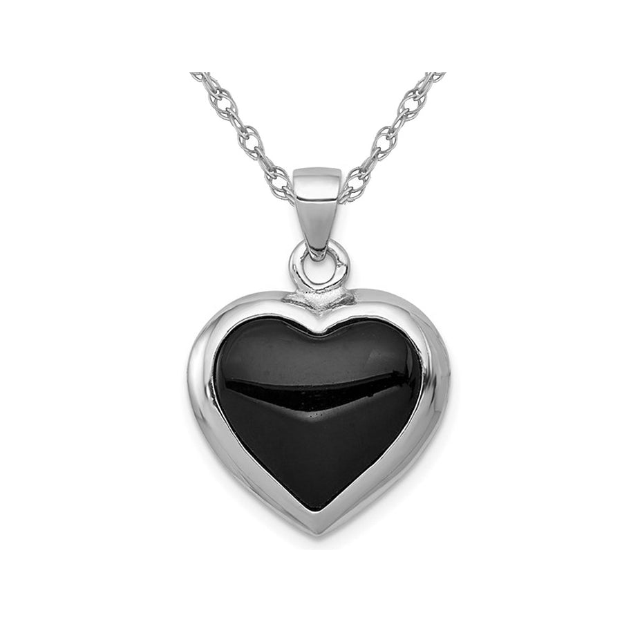 Onyx and Mother Of Pearl Reversible Heart Pendant Necklace in Sterling Silver with Chain Image 1