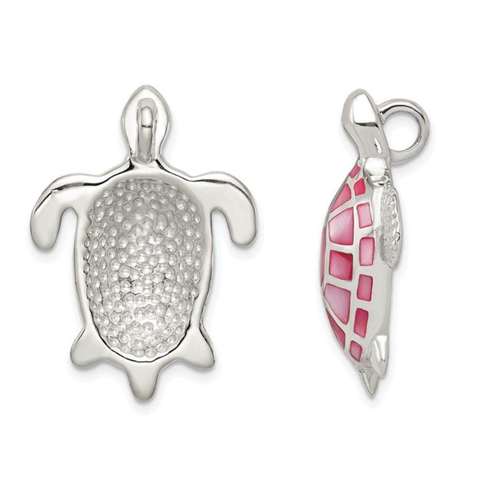 Pink Mother of Pearl Turtle Pendant Necklace in Sterling Silver with Chain Image 2
