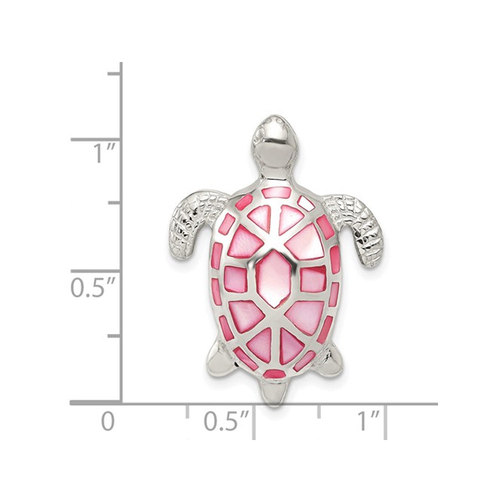 Pink Mother of Pearl Turtle Pendant Necklace in Sterling Silver with Chain Image 3