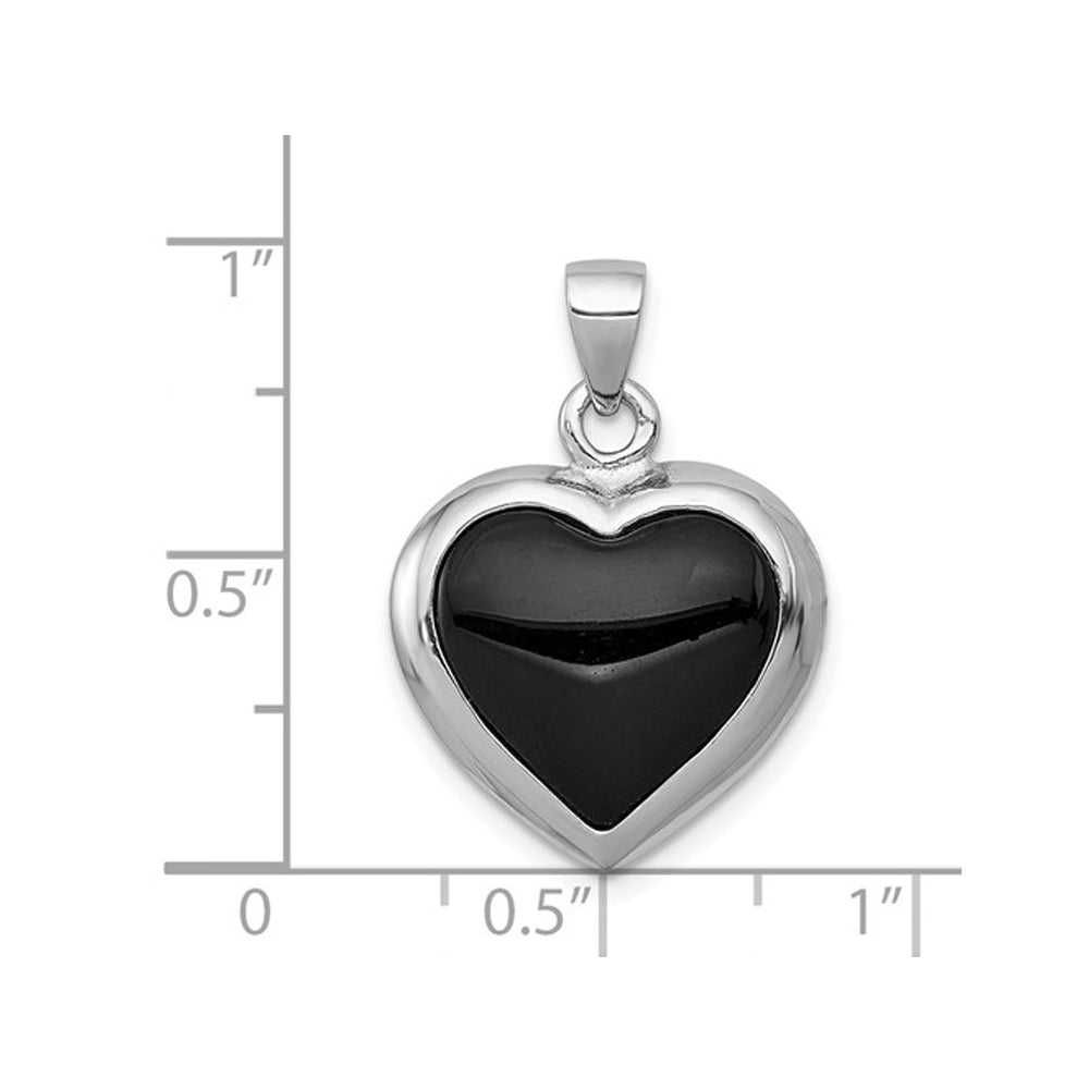 Onyx and Mother Of Pearl Reversible Heart Pendant Necklace in Sterling Silver with Chain Image 2