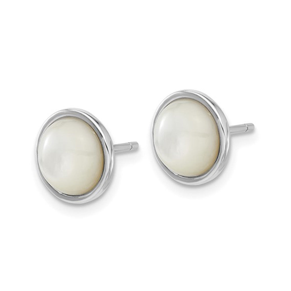 White Mother of Pearl Cabochon Earrings in Sterling Silver Image 3