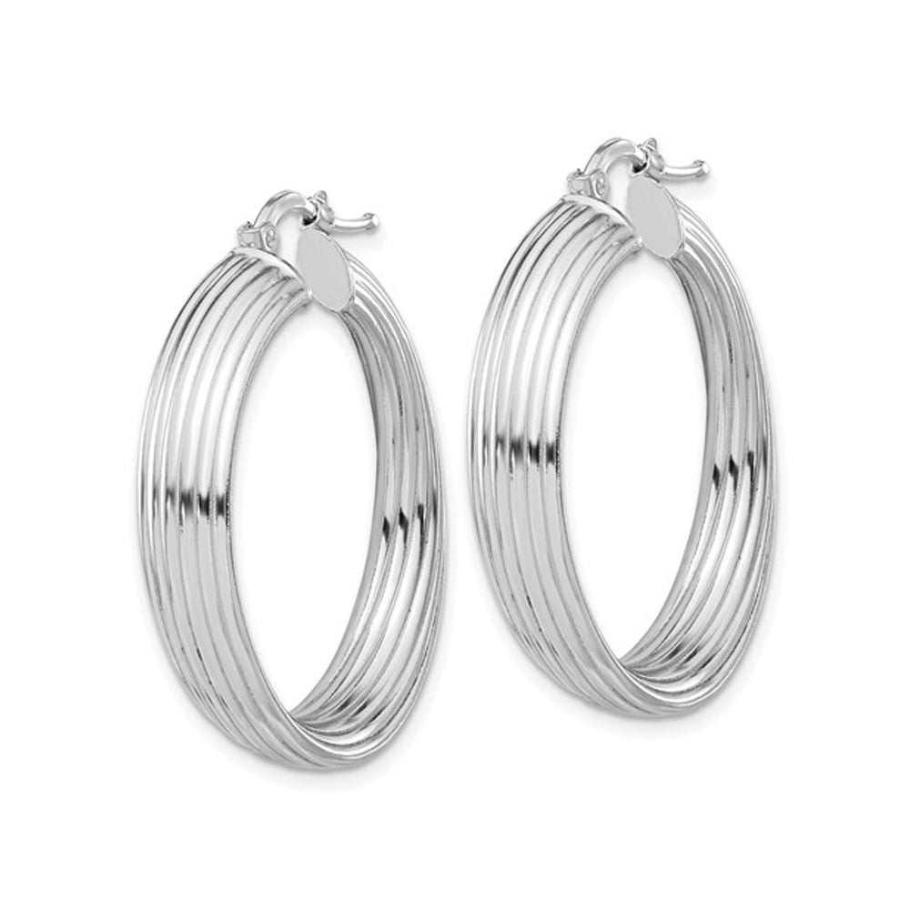 Sterling Silver Round Grooved Hoop Earrings Image 2