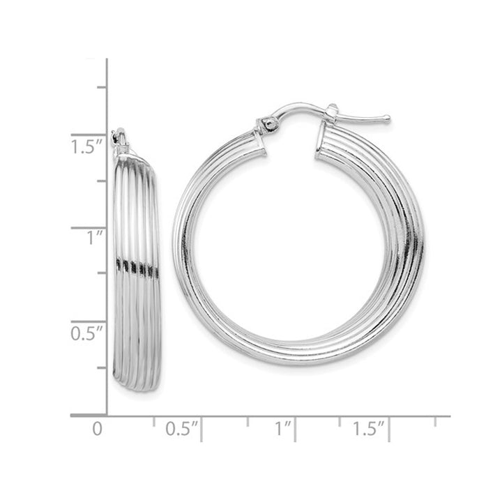 Sterling Silver Round Grooved Hoop Earrings Image 4