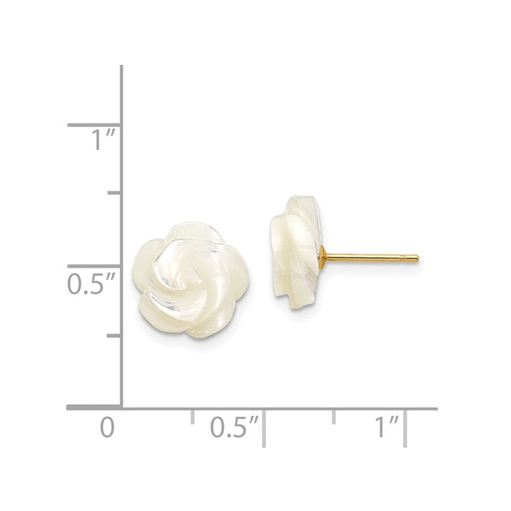 White Mother of Pearl Flower Earrings in 14K Yellow Gold Image 4