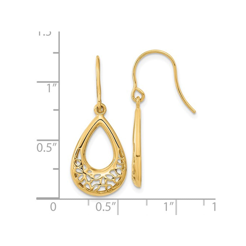 14K Yellow Gold Polished Floral Teardrop Shepherd Hook Earrings Image 4