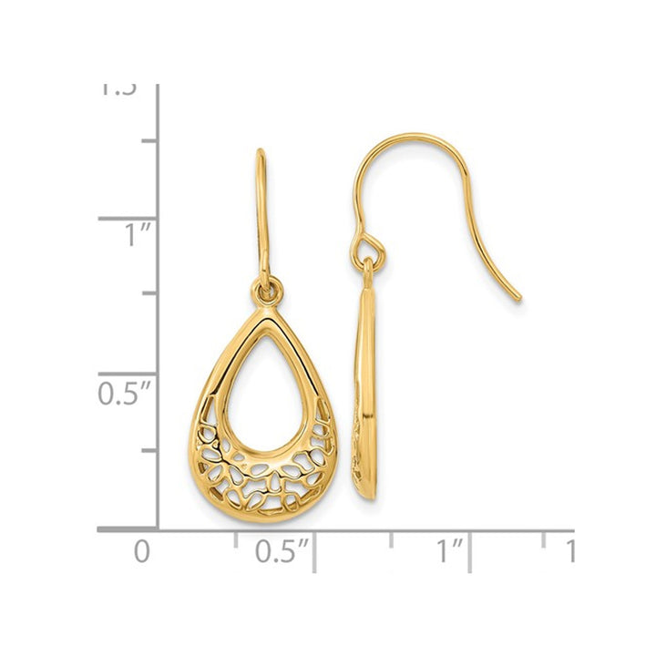 14K Yellow Gold Polished Floral Teardrop Shepherd Hook Earrings Image 4