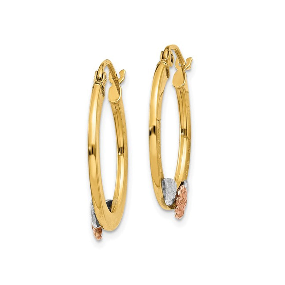 14K Yellow and Rose Pink Gold Flower Hoop Earrings Image 2