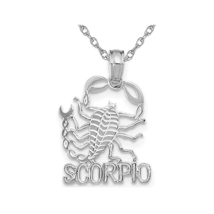 14K White Gold SCORPIO Charm Zodiac Astrology Pendant Necklace with Chain Image 1