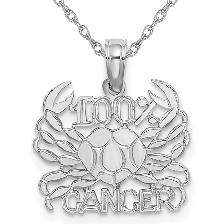 14K White Gold 100% CANCER Zodiac Charm Astrology Zodiac Pendant Necklace with Chain Image 1