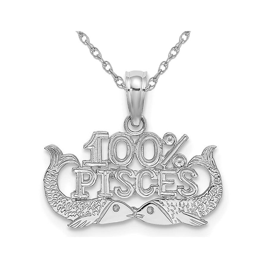 14K White Gold 100% PISCES Charm Astrology Zodiac Pendant Necklace with Chain Image 1