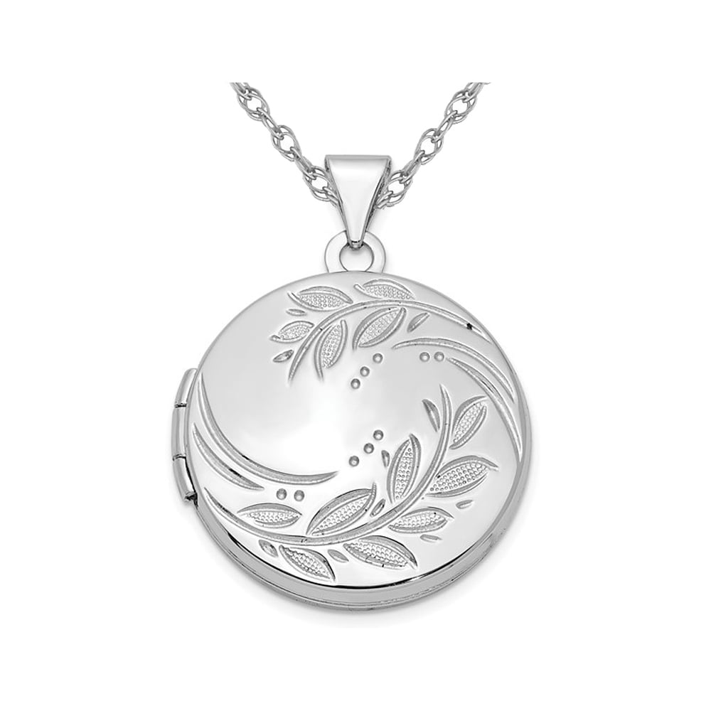 Sterling Silver Round Floral Locket Pendant Necklace with Chain Image 1