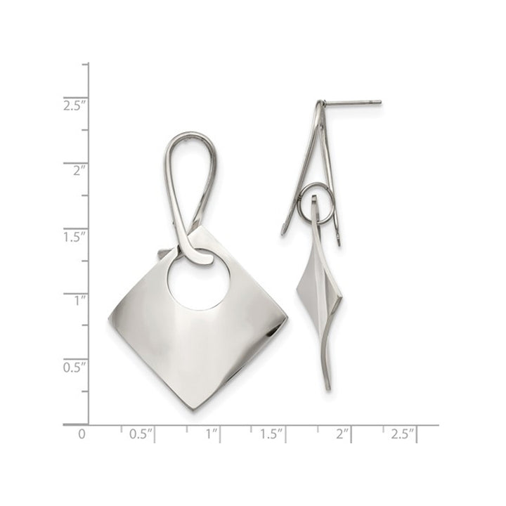 Stainless Steel Geometric Diamond Shape Dangle Earrings Image 2