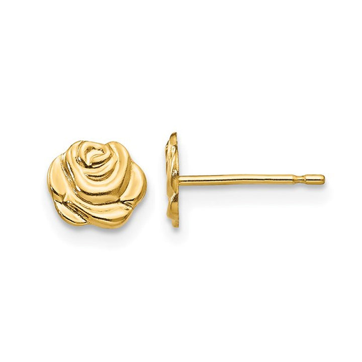 14K Yellow Gold Flower Rose Post Earrings Image 1