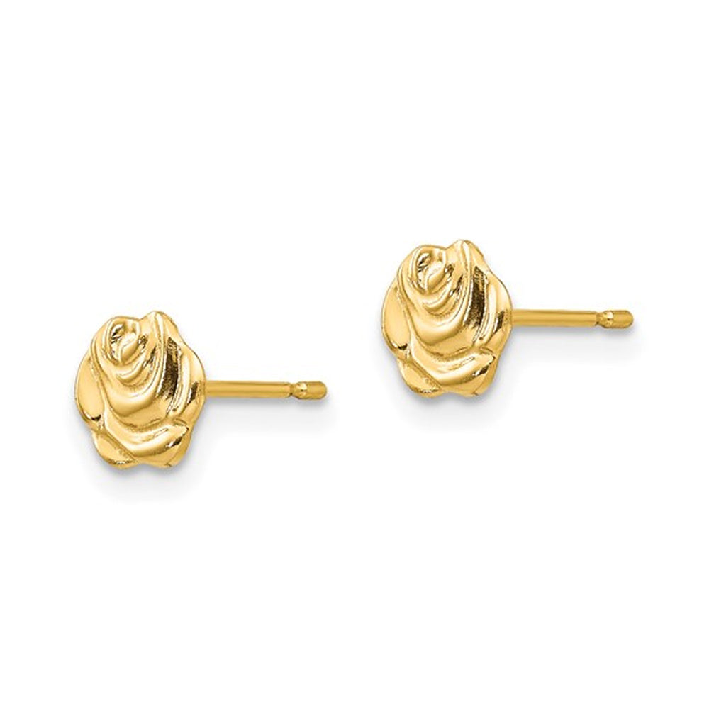 14K Yellow Gold Flower Rose Post Earrings Image 2