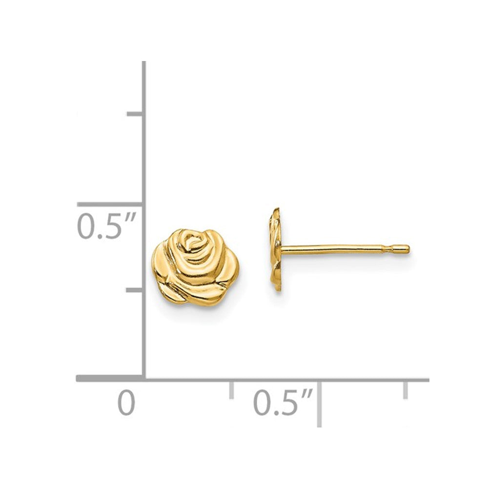 14K Yellow Gold Flower Rose Post Earrings Image 4